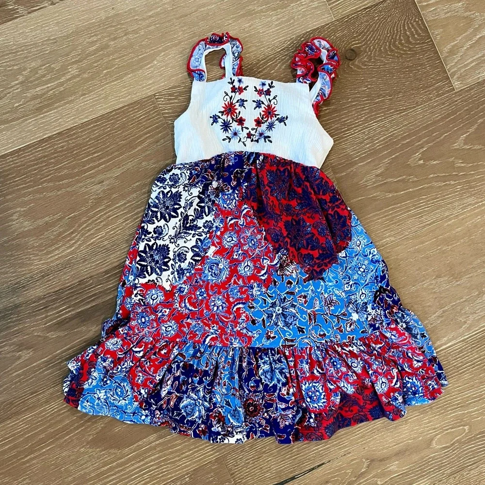Jona Michelle Girls Red, White and Blue Ruffle Tank Dress Size 4T